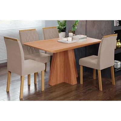 Conjunto de Jantar Mesa Maitê e 4 Cadeiras Juliana 4 Lugares Tampo MDF com Estofado em Linho