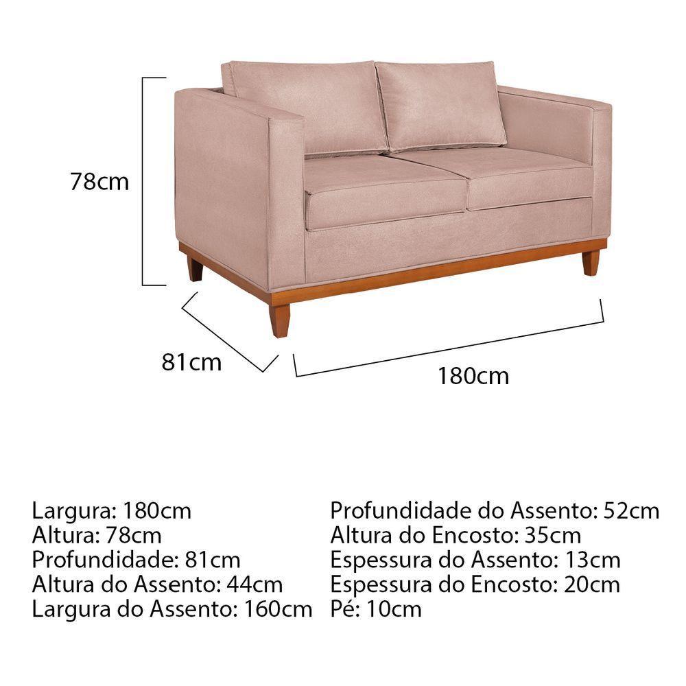 Sofá 2 E 3 Lugares Europa 180cm Suede - Doce Sonho Móveis Rosê - 5