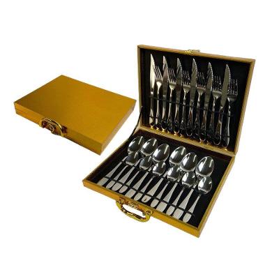 Conjunto de Talheres Kit 24 Peças Aço Inox Espelhado para Mesa Posta com Maleta MDF Inox