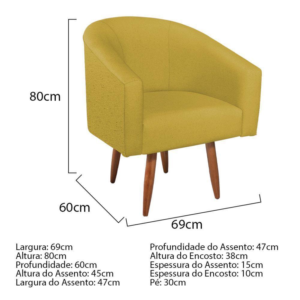 Kit Diva Recamier Heitor 185Cm Lado Direito E 02 Poltronas Luiza Suede - Doce Sonho Móveis Amarelo - 2