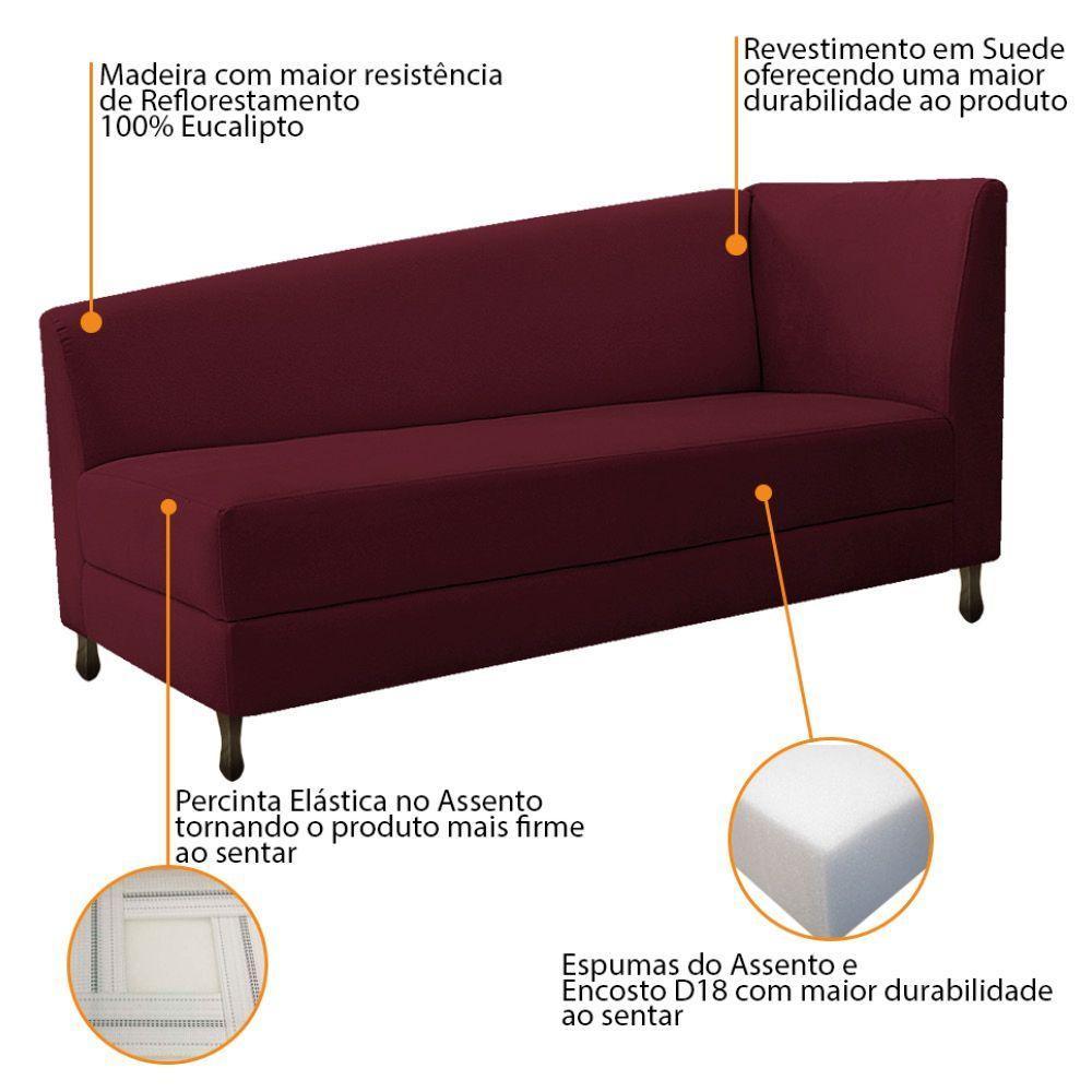 Kit Diva Recamier Heitor 160Cm Lado Esquerdo E 02 Poltronas Luiza Suede - Doce Sonho Móveis Bordô - 3