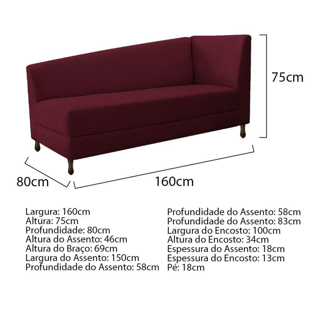 Kit Diva Recamier Heitor 160Cm Lado Esquerdo E 02 Poltronas Luiza Suede - Doce Sonho Móveis Bordô - 4