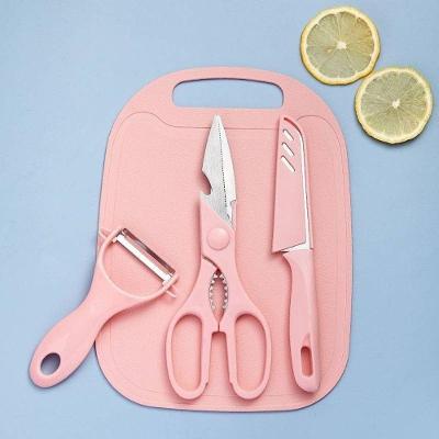 Conjunto de Utensílios de Cozinha 4 Peças para Cortes e Preparo em Plástico e Aço Rosa Top Rio
