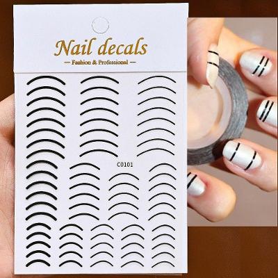 Adesivo de Unhas C0101 para Arte 3D Gradiente Linha Francesa Azul Rosa Roxo Verde OEM