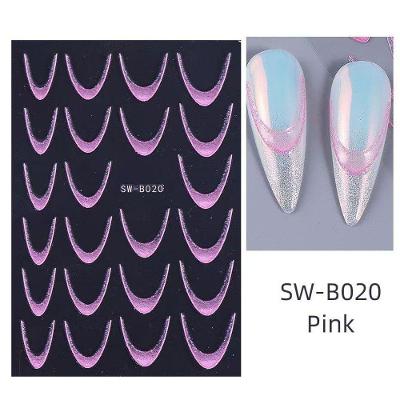 Adesivo de Unhas Sw-b0 3d Gradiente Linha Francesa Azul Rosa Roxo Verde Oem