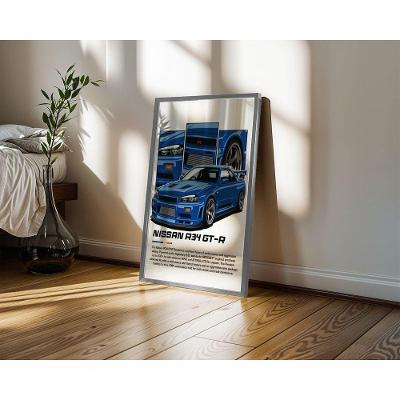 Quadro Decorativo Nissan R34 Gt-r Retangular 50X70 com Vidro Moldura Caixa Preta