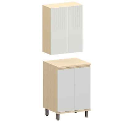 Kit Armário Aéreo E Balcão 2 Portas 60 Cm Aurora Cinza Cristal Pet/cinza Cristal