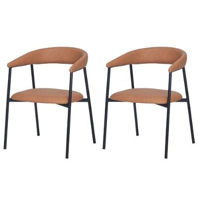 Kit 2 Cadeiras Com Braço Chamonix Olivia Fratini Estofado Pu Caramelo Base Aço Carbono Preto