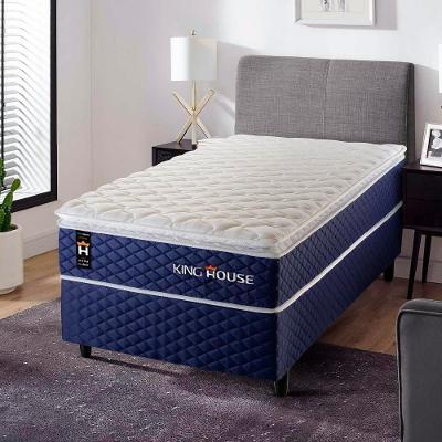 Conjunto Cama Box Solteiro Lagras 96x203x66 Azul com Molas Ensacadas