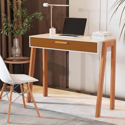 Mesa Escrivaninha Aparador Pés Madeira Quarto Estudo 90x40 Offwhite/cedro