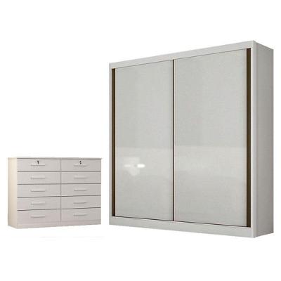 Guarda Roupa Solteiro Toledo 2 Portas 3 Gavetas MDF MDP com Cômoda Sapateira Seul Neve