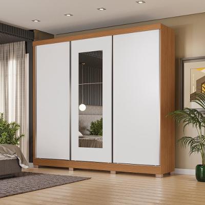 Guarda Roupa Casal CB01R584 3 Portas de Correr 4 Gavetas Canela-Macadâmia-Branco