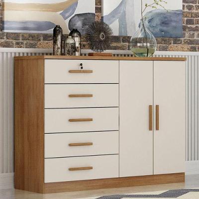 Guarda Roupa Casal Medelim 3 Portas de Bater 6 Gavetas MDF com Cômoda Sapateira Cumaru 25 Fendi