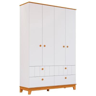 Guarda Roupa Biscoito Quarto Infantil Com 4 Portas 4 Gavetas Branco Acetinado nature