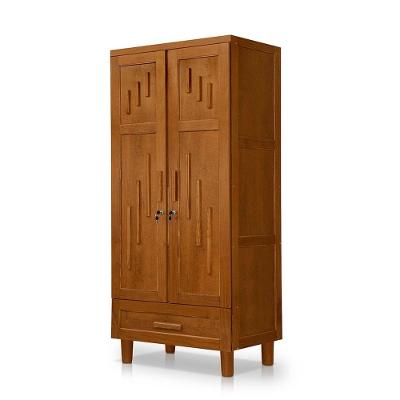 Guarda Roupa Clássico 2 Portas Porta de Bater 1 Gaveta Castanho Madeira Maciça Atraente