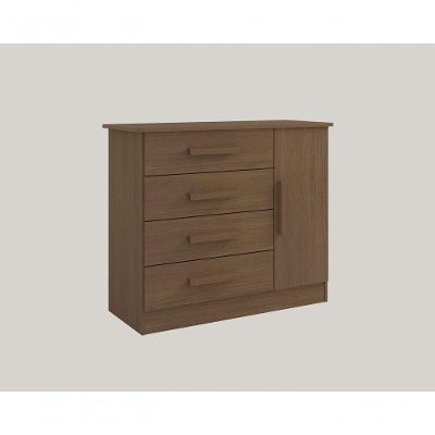 Cômoda Firenze 4 Gavetas em MDF com Puxadores de Madeira Estilo Moderno para Quarto
