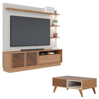 Estante Home Theater Campeche Freijó Off White Matte Com Mesa De Centro Jeri Freijó Off White- Colibri