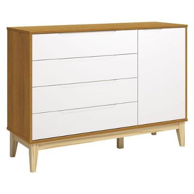 Cômoda com Porta Classic Elfe 4 Gavetas MDF com Puxador Embutido Branco Acetinado Savana