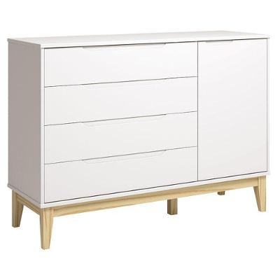 Cômoda com Porta Classic Elfe 4 Gavetas MDF Puxadores Embutidos Branco Acetinado Natural