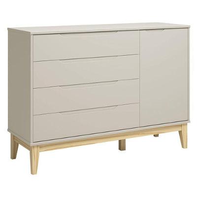 Cômoda com Porta Classic Elfe 4 Gavetas MDF Puxadores Embutidos Bege Natural