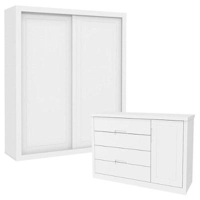 Cômoda Infantil e Guarda Roupa Tutto New 3 Portas de Correr 8 Gavetas em MDF Branco Acetinado