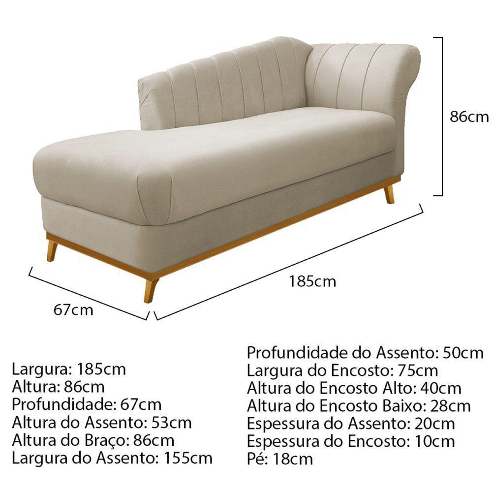 Kit Diva Recamier Vanessa 185Cm Lado Esquerdo E 02 Poltronas Laura Suede - Amarena Móveis Bege - 5