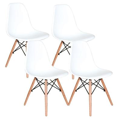 Conjunto 4 Cadeiras Eiffel Moderna Pé Palito Branca - Base Madeira