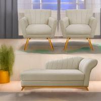 Kit Diva Recamier Vanessa 185Cm Lado Esquerdo E 02 Poltronas Laura Linho - Amarena Móveis Bege - 1