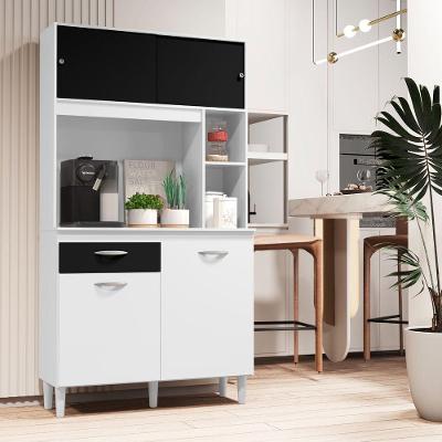 Cozinha Compacta Duda 4 Portas 1 Gaveta MDF 90CM Branco, Preto para Organização Doméstica