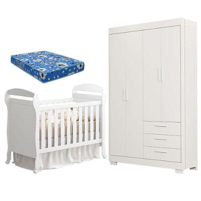 Berço Americano Danny E Guarda Roupa Infantil Zaki Branco Acetinado Com Colchão Ortobom - Reller