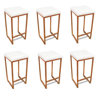 Banqueta Alta Para Cozinha Industrial Kit 6 Nick Bronze E Sintético Branco D03 - D'rossi