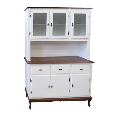 Arca Oratória De Madeira Rústica Com 6 Portas E 3 Gavetas - Branco Laca Com Tampos E Base Castanho Envelhecido