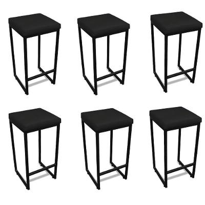 Banqueta Alta Para Cozinha Industrial Kit 6 Nick Preto E Sintético Preto D03 - D'rossi