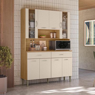 Armário de Cozinha Compacta Golden 8 Portas 2 Gavetas MDF 121cm Off White com Tampo