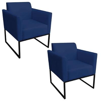 Kit 2 Poltronas Base Industrial Preto Maressa S04 Suede Azul Marinho Ibiza