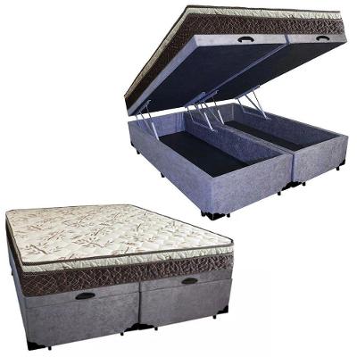 Cama Box Baú Queen Suede Bipartido + Colchão Elegance Ortopédico Espuma D33 63x158x198 cinza