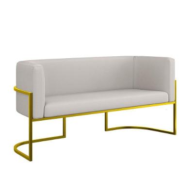 Sofá 2 Lugares Base Metal Dourada Reforçada Recepção Corino Cor:bege Bege