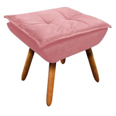 Puff Decorativo Sala De Estar Pés Palito Opla Suede Rose - Ibiza
