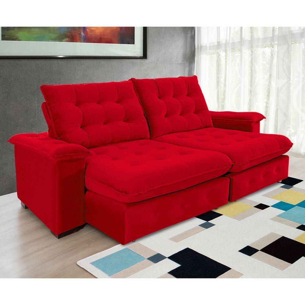 Sofá Coliseu 2.00m Retrátil E Reclinável Super Pillow - Vermelho - 1