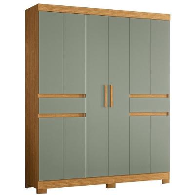 Guarda Roupa Solteiro Olímpia 10 Portas 2 Gavetas Cinamomo-sálvia - Móveis Albatroz Cinamomo-sálvia