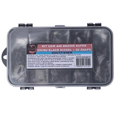 Kit de Pesca Super Chinu Black Nickel com 440 Anzóis e 60 Snap Quick Lock Alta Resistência Preto