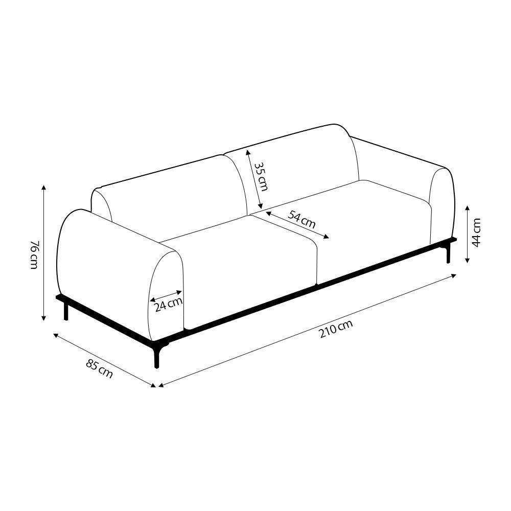 Sofá 3 Lugares Sala De Estar Couro Preto - 6