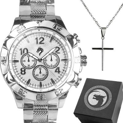 Relógio Masculino Kit Spaceman Dragon Analógico Pulseira em Aço Inox Resistente à Água com Cordão