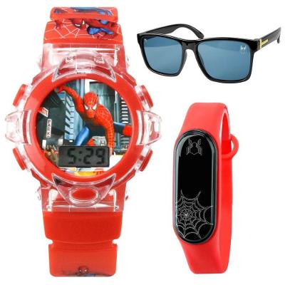 Kit Relógio Infantil com Óculos de Proteção UV para Criança Kit Infantojuvenil Homem-Aranha Digital