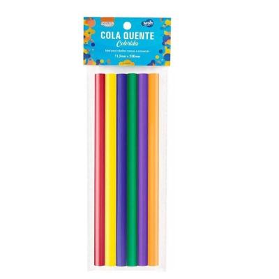Bastão de Cola Quente Colorida 6 Cores Grosso 11 e 2x200mm 1 Unidade BRW