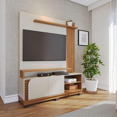 Estante Home para TV Jurerê 65" 152CM MDF MDP com Portas e Nichos Off White Freijó