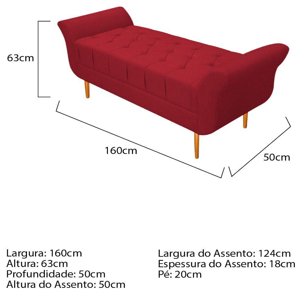 Recamier Estofado Ari 160cm Queen Size Suede Vermelho - 3