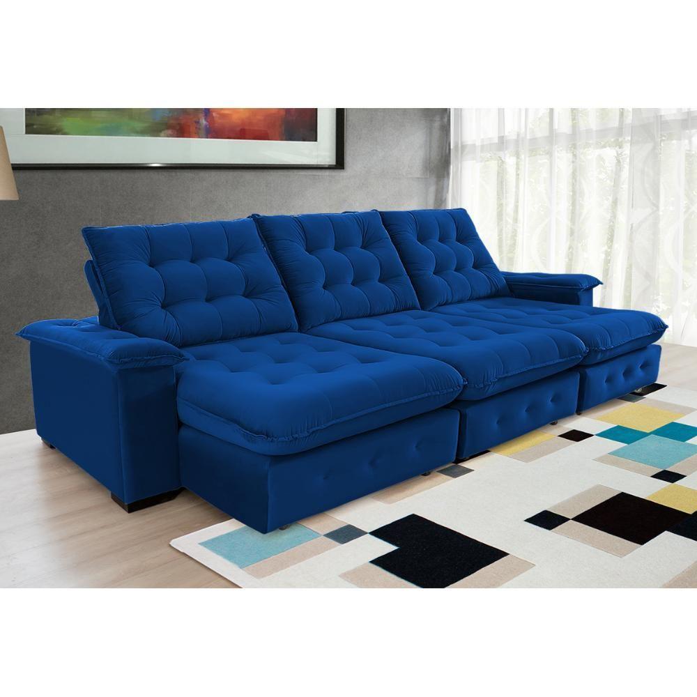Sofá Coliseu 3.40m Retrátil E Reclinável Super Pillow - Azul - 1