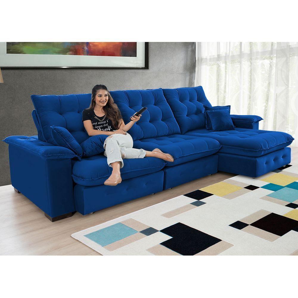Sofá Coliseu 3.40m Retrátil E Reclinável Super Pillow - Azul - 2