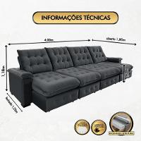 Sofá Coliseu 4.00m Retrátil E Reclinável Super Pillow - Chumbo - 7